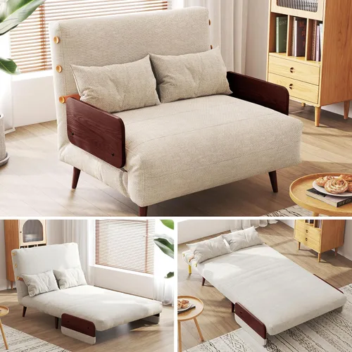 Miniatura 20 de JASIWAY Silla convertible para adultos, silla futón convertible 3 en 1 de lino con almohada, sofá cama individual plegable, cama de invitados