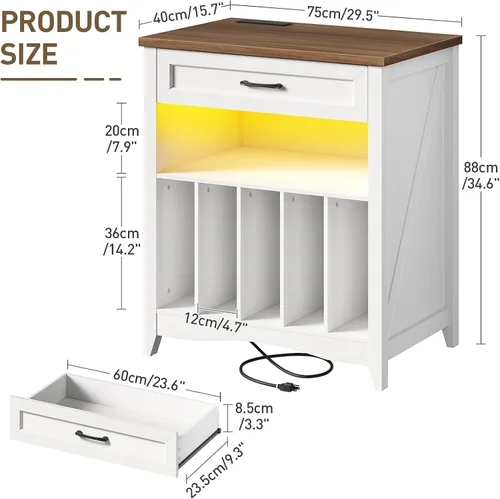 Miniatura 2 de RALGEND Soporte grande para tocadiscos con estación de carga, armario de almacenamiento de discos de vinilo con cajón y LED, mesa giratoria