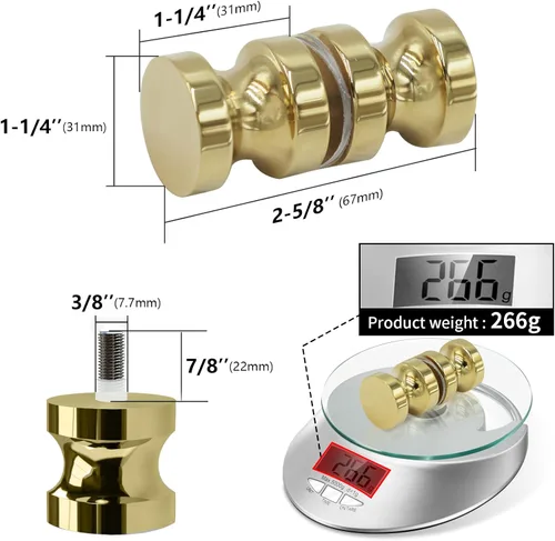 Miniatura 2 de CKB Pomo de puerta de cristal de ducha, tirador de doble cara para vidrio de 5/16"~1/2", acero inoxidable con superficie dorada pulida, manija