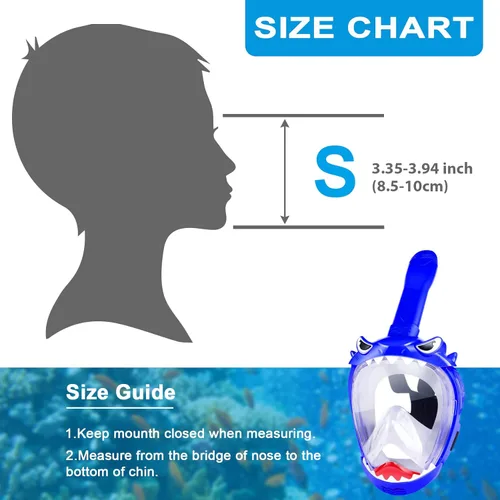 Miniatura 4 de Full Face Snorkel Mask for Kids with 180° Panoramic View, Snorkeling Set Featuring Anti-Leak and Anti-Fog Foldable Dry Top Design for Safe Azul