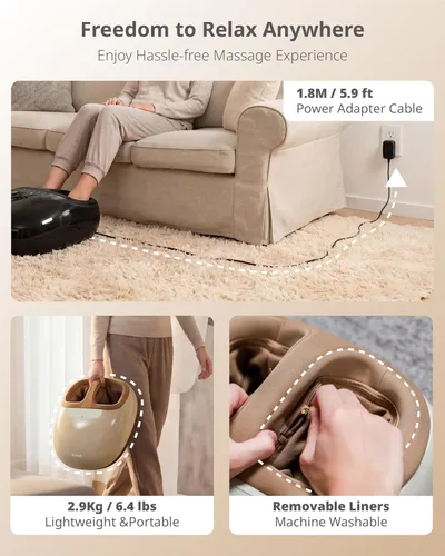 Miniatura 6 de Máquina masajeadora Shiatsu de pies con 3 niveles de calor, masaje profundo, compresión de aire, control remoto para fascitis plantar, neuropatía