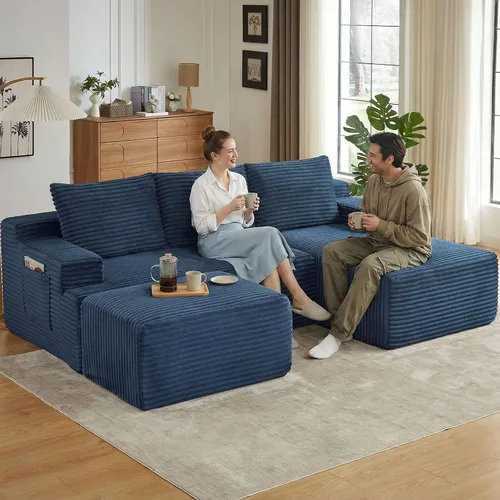 Miniatura 21 de Sofá seccional Cloud de 96 pulgadas, sofá deshuesado para sala de estar, sofá modular con asiento profundo, sofá de pana cómodo y esponjoso con Negro