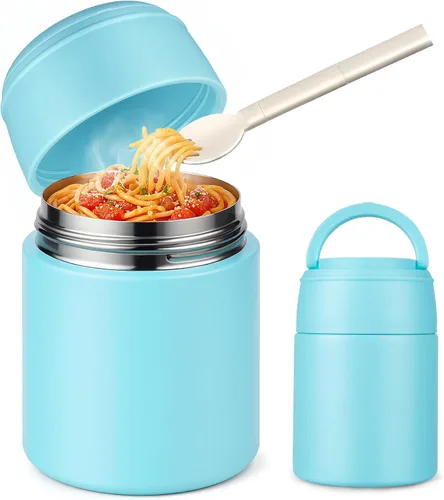 Miniatura 14 de Termo de Sopa de 10 oz para Comida Caliente para Niños, Frasco de Comida Aislado con Cuchara de Boca Ancha, Contenedor de Almuerzo de Acero Negro