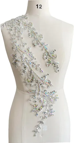 PLune Diamantes de imitación acrílicos brillantes hechos a mano en apliques de encaje, cuentas de costura, parches para accesorios para vestido de