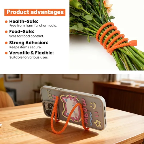 Miniatura 4 de 9 bridas de silicona para cables, reutilizables de 6 pulgadas, lazos de goma flexibles, para organizar, agrupar y enganchar (naranja, 6 pulgadas