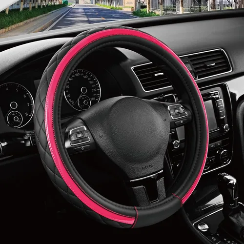 Miniatura 16 de Road Comforts Funda de Volante de Cuero – Negro y Morado, Ajuste Universal 14.5-15 Pulgadas, Cuero de Microfibra, Diseño Antideslizante y Púrpura