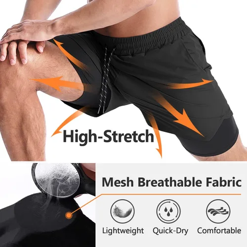 Miniatura 3 de Aolesy Pantalones cortos de correr 2 en 1 para hombre, pantalones cortos deportivos de entrenamiento para hombre, de secado rápido, ligeros