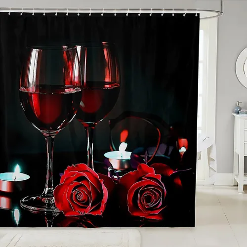 Miniatura 16 de Cortina de ducha con rosas rojas, juego de cortinas de ducha para niñas, mujeres y niños, cortina de ducha de tela impermeable con flores botánicas
