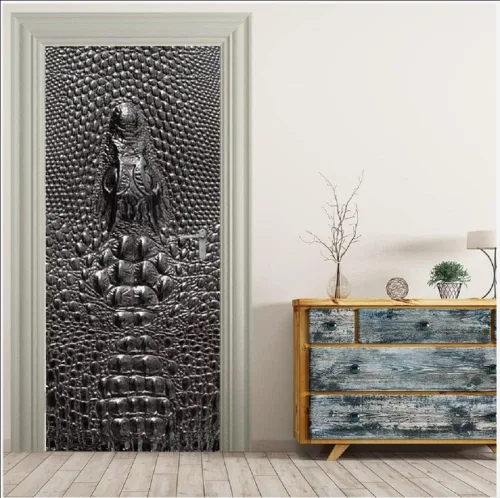 Calcomanías 3D para puerta, murales para despegar y pegar, cocodrilo negro, calcomanías de pared, autoadhesivas, extraíbles, impermeables, de PVC,