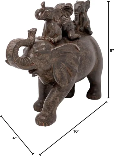 Miniatura 7 de Nature's Mark Estatua de resina de 8 pulgadas de alto, 3 elefantes montando un elefante, decoración decorativa para el hogar (marrón)
