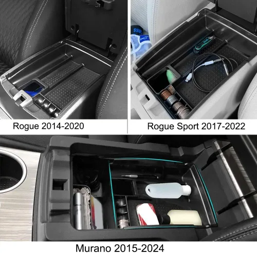 Miniatura 2 de Caja organizadora de consola central compatible con Nissan Rogue 2014-2020 Rogue Sport 2017-2022, Murano 2015-2024, bandeja de inserción de ABS