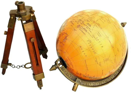 Miniatura 2 de Adorno de globo de mesa náutica de latón antiguo con trípode de madera