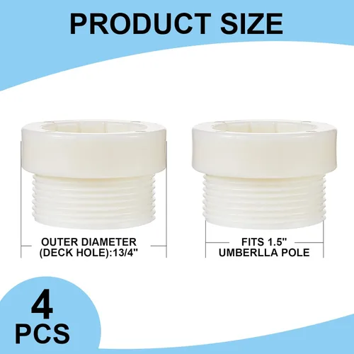 Miniatura 2 de Taiyin 4 piezas de adaptador estabilizador de sombrilla de piscina, fundas de adaptador roscadas para sombrilla de piscina, estabilizador de poste