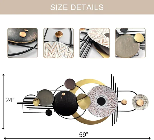 Miniatura 4 de ERMOFAV Decoración de Pared, Arte de Pared Geométrico Circular de Metal Moderno y Creativo, 59x24 Pulgadas Grandes Esculturas de Pared de Metal