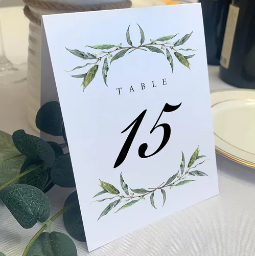 Corona de laurel y números de mesa de boda, 1-10, doble cara, tienda de campaña o uso en un soporte, ideal para fiestas y restaurantes, fabricado en