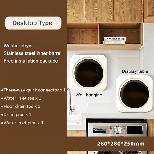 Miniatura 7 de Mini lavadora y secadora portátil 2 en 1, mini lavadora con panel de control LCD, tambor compacto de acero inoxidable, para ropa pequeña, ropa