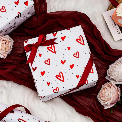 Miniatura 3 de Homeral Rollo de papel de regalo de estraza en relieve, papel de regalo de lujo en 3D con corazón de papel de aluminio rojo para el día de San