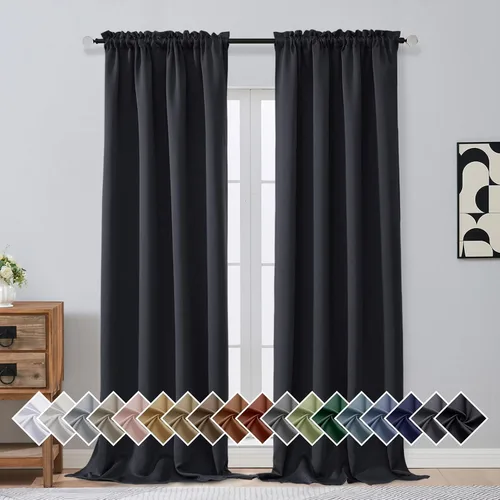 Miniatura 38 de OVZME Cortinas opacas turquesa para tratamiento de ventanas pequeñas, cortinas cortas con bloqueo de luz para ventana de cocina sobre el fregadero