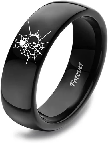 Miniatura 2 de XAHH Anillo de acero inoxidable para parejas, diseño de Spiderman, con texto en inglés "Captured by Your Love Forever Togethers