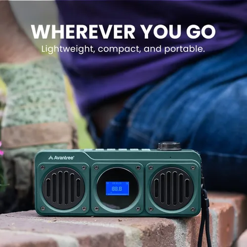 Miniatura 6 de Avantree Boombyte - Radio FM portátil y altavoz Bluetooth con excelente sonido estéreo, acabado de metal, tiempo de reproducción recargable largo