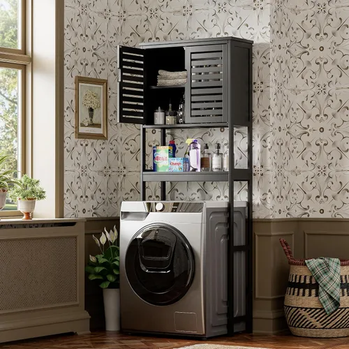 Miniatura 4 de SMIBUY Gabinete de Almacenamiento para Baño sobre el Inodoro, Organizador de Gabinete de 2 Puertas de Bambú, Estante de Inodoro Independiente