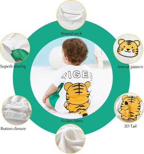 Miniatura 2 de TONWHAR Body unisex de algodón para bebé, de manga corta, para bebés, niños y niñas, overol de animales para verano