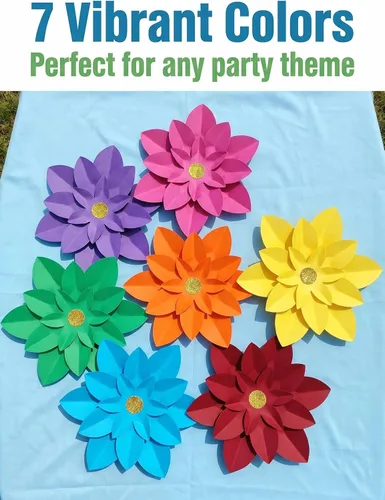 Miniatura 7 de Juego de 7 flores de papel arcoíris para pared de 10 pulgadas, decoración de telón de fondo para fiesta temática de arcoíris, fiesta de cumpleaños