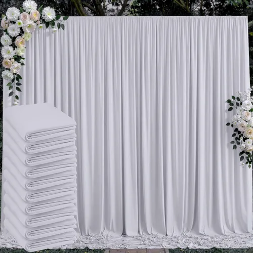 Miniatura 104 de Cortinas de telón de fondo blanco de 30 pies x 8 pies para fiestas de boda, 6 paneles de 5 pies x 8 pies, cortinas de fotografía de poliéster sin