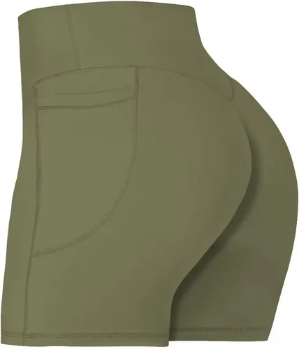 Sunzel - Pantalones cortos de ciclista para mujer, sin costura frontal, con control de abdomen y bolsillos, para yoga, entrenamiento y gimnasio