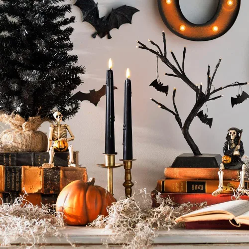 Miniatura 2 de Stmarry - Velas cónicas sin llama negras con control remoto y temporizador - Velas LED de cera real de 9.65 pulgadas - Velas cónicas de cera