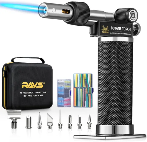Miniatura 12 de RAVS Kit de Soldador de Butano Inalámbrico, Kit de Soplete de Butano Multifunción de 14 Piezas, Soplete de Soldadura Portátil con Llama Ajustable