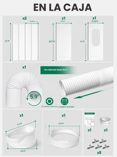 Miniatura 6 de Kit de ventilación de aire acondicionado portátil mejorado, con manguera de escape 5.9, 4 placas de sellado deslizante, acoplador universal, kit