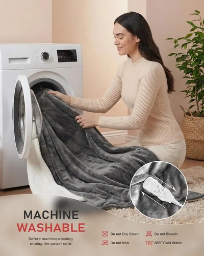 Miniatura 5 de Manta térmica, manta eléctrica de tamaño matrimonial de 72 x 84 pulgadas con apagado automático, manta de franela ultrasuave de calentamiento
