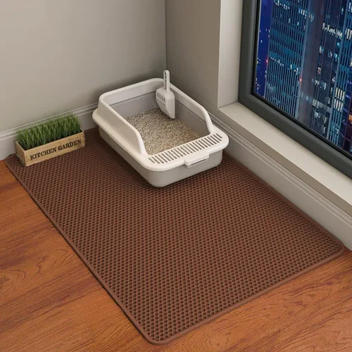 Miniatura 21 de HCY&WLD Tapete para arena de gatos, 45x26/35x24/30x22/24x18 pulgadas, tapete de doble capa para caja de arena de gatos, EVA antideslizante