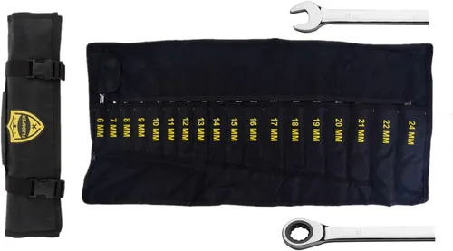 FLZOSPER Juego de 18 llaves de trinquete, llave de acceso rápido métrica CR-V de 6-22mm y 24mm con bolsa de herramientas portátil