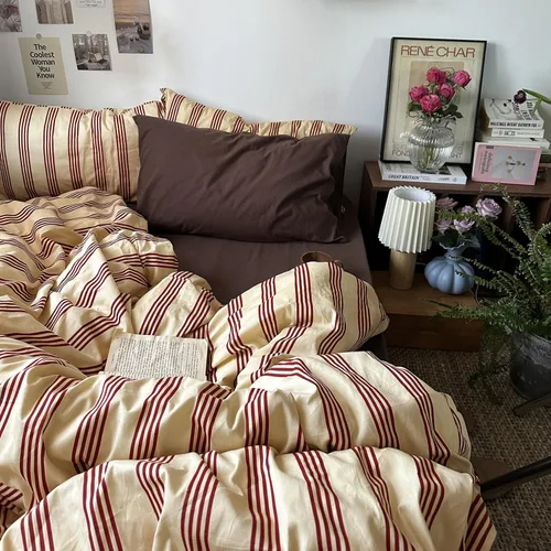 Miniatura 22 de mixinni Juego de funda de edredón vintage a rayas, tamaño twin, juego de ropa de cama de 3 piezas, 100% algodón lavado, suave y transpirable, funda
