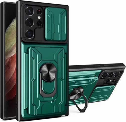 Miniatura 9 de CCSmall Funda para Samsung Galaxy S22 Ultra (no S22) con soporte para tarjetas, funda de protección resistente con anillo magnético, función atril