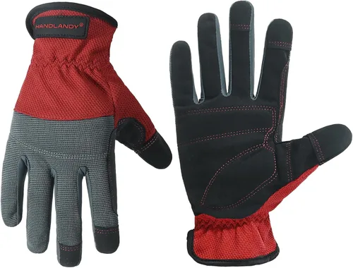HANDLANDY Guantes de trabajo para hombre y mujer, guantes de trabajo de mecánicos de uso general con pantalla táctil, guantes de trabajo flexibles
