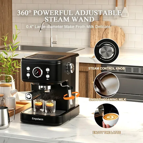 Miniatura 5 de Empstorm Máquina de Espresso de 20 Bar con Espumador de Leche al Vapor, Cafetera de Espresso Compatible con Cápsulas Originales NS 2 EN 1, Máquina