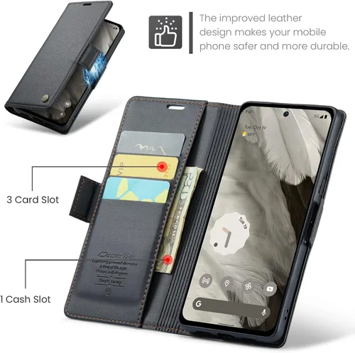 Miniatura 3 de Funda para Google Pixel 8, [bloqueo RFID] Funda de piel sintética tipo cartera con tarjetero y soporte para tarjetas, funda de teléfono a prueba
