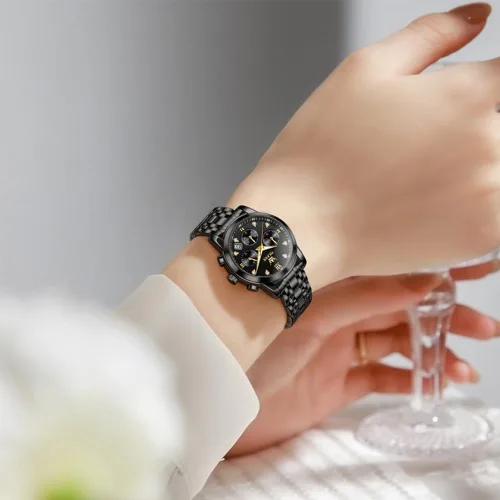 Miniatura 8 de OLEVS Reloj multifuncional de dos tonos para mujer, reloj analógico de cuarzo para mujer, de acero inoxidable, resistente al agua, con diamantes