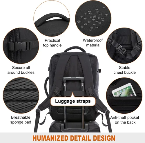 Miniatura 5 de LOVEVOOK Mochila de viaje de 40 L para mujeres y hombres, aprobada por aerolíneas, mochilas grandes expandibles con 4 cubos de embalaje, paquete