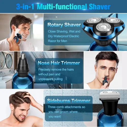 Miniatura 2 de Maquinilla de afeitar eléctrica para hombres, afeitadoras de cabeza giratoria 3D inalámbricas para cara de hombre, impermeable en húmedo/seco