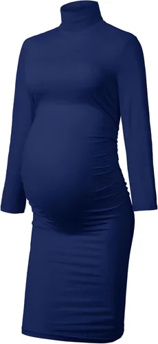 Miniatura 5 de Vestido de maternidad de manga larga con cuello alto, vestido de embarazo ajustado a media pierna para uso casual, sesión de fotos, baby shower