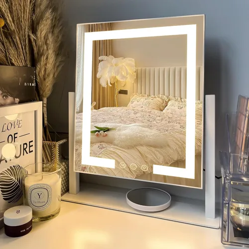 Miniatura 8 de Espejo de tocador con luces, espejo de maquillaje con 3 modos de iluminación, espejo iluminado con sensor táctil, alimentado por CA, giratorio 360°