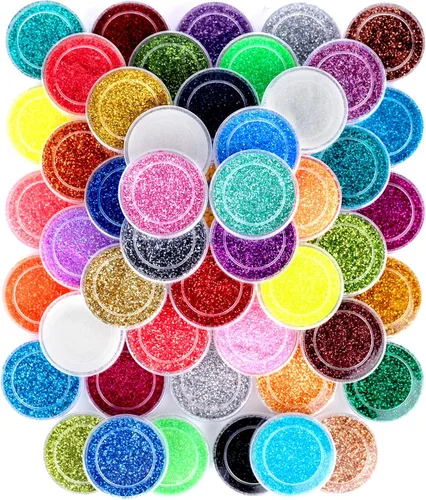 FANDAMEI Purpurina fina de 48 colores para manualidades, arte, decoración, resina, purpurina de uñas, cuerpo, cabello, cara, polvo holográfico, para