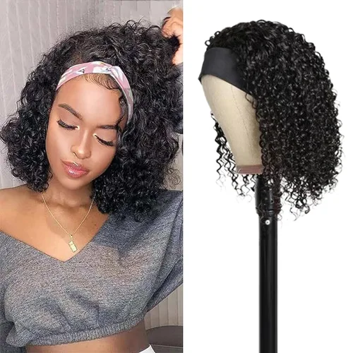 Miniatura 13 de Peluca de cabello humano con diadema de ondas profundas, sin pegamento, pelucas de cabello rizado sin encaje frontal, pelucas de cabello humano