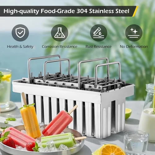 Miniatura 3 de Dyna-Living Moldes comerciales para paletas, 20 piezas de cabezales planos con doble ranura de acero inoxidable, moldes de paletas de helado
