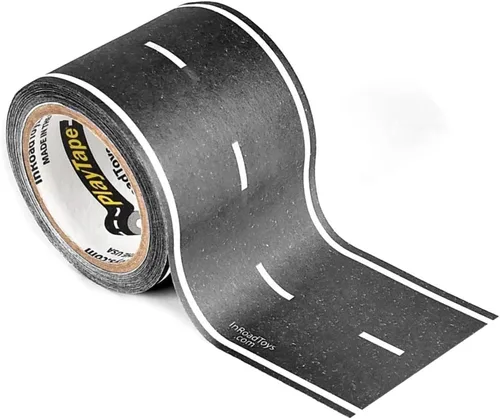 PlayTape Cinta de carretera para autos de juguete, se adhiere a superficies planas, sin residuos; 2 pulgadas de ancho x 30 pies de carretera de