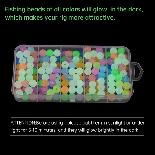 Miniatura 4 de MAFIMOEA - Juego de 200/500 cuentas luminosas de pesca, huevos de cebo, juego surtido de líneas de pesca de plástico, cuentas para bagre lubina